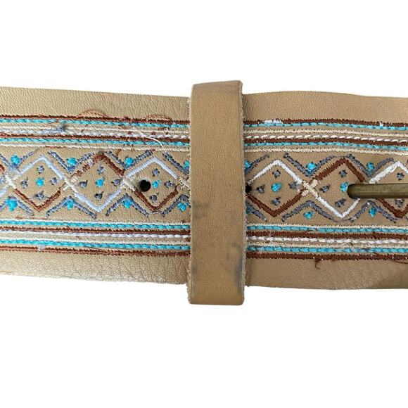 Tan Leather Embroidered Boho Western Belt size medium made in India